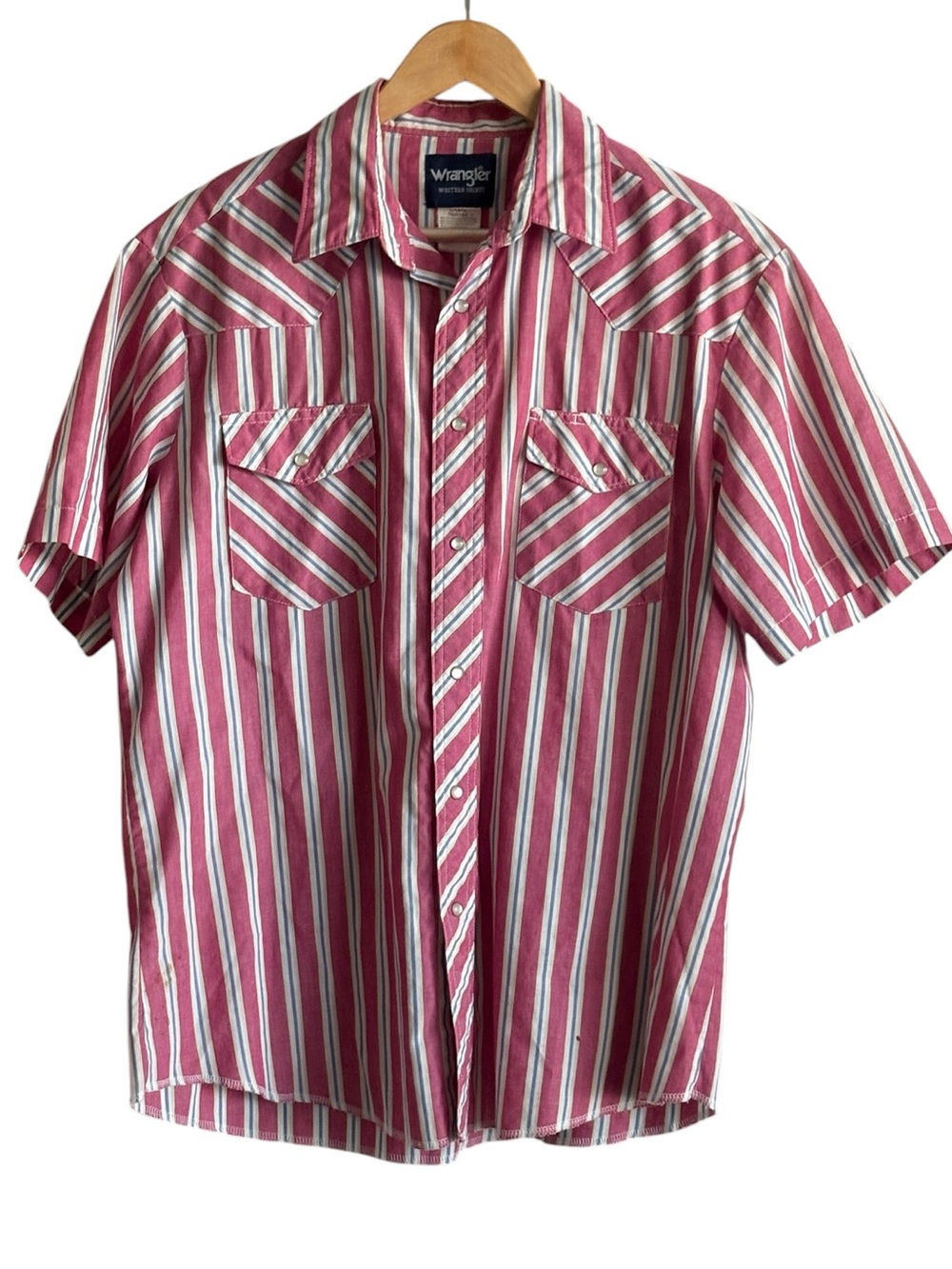 Wrangler Western Mens Pearl Snap Button Down Shirt Striped Red Size Large